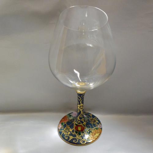 [Kutani Wine Glass][Burgundy]Aochibu Hanazume by Saeki Shinpei