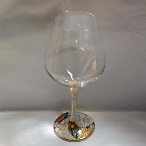 [Kutani Wine Glass][Burgundy]Shirochibu Hanazumwe by Saeki Shinpei